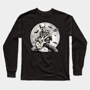 Skeleton Playing Guitar Punk Rock Music Halloween Mens Kids Long Sleeve T-Shirt